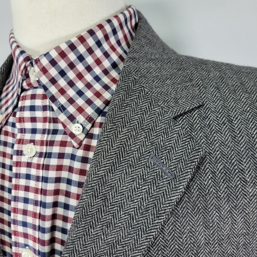 Stafford Essentials Mens Sport Coat Blazer Three Button GRY Herringbone Wool 42S - Picture 10 of 16